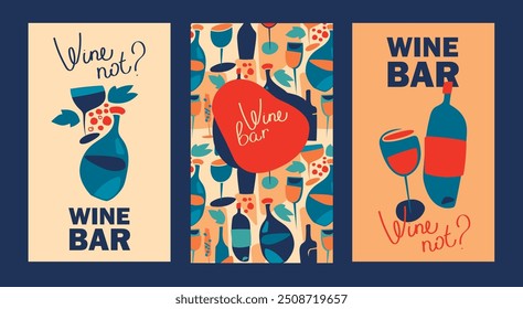 Conjunto de tarjetas para la barra de vino y tienda, se puede utilizar como invitación de la fiesta del vino, Ilustración vectorial