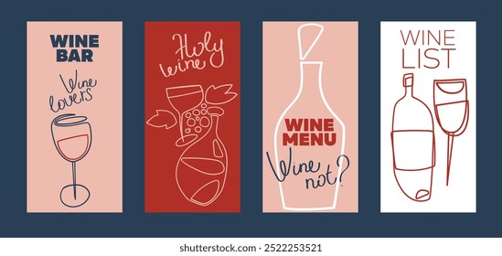 Set of cards for wine shop or wine bar, vector illustration