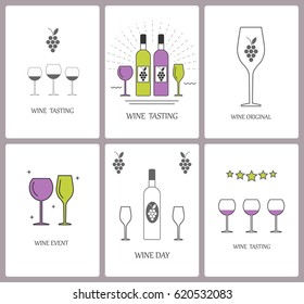 A set of cards for wine tasting. Invitation card. Vector illustration.