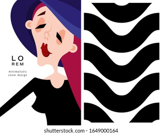 Set of cards. Woman and geometric pattern. Applicable for magazine covers, outdoor prints, ads and prints in the beauty industry.