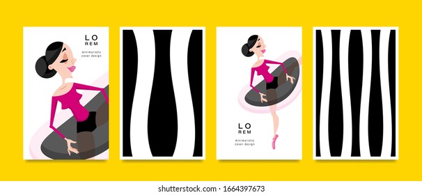 Set of cards. Woman and geometric pattern. Applicable for magazine covers, outdoor prints, ads and prints in the beauty industry.