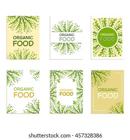 A set of cards with the words organic food for environmental products advertising. Vector illustration for a poster, wrapper magazine.