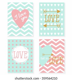 Set of cards for your design. Love. Cards for the holiday. Valentine's Day. Vector illustration. 