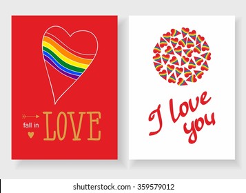 Set of cards for your design. Love. Cards for the holiday. Valentine's Day. Vector illustration. Lbt, gays.