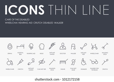 Set of CARE OF THE DISABLED Thin Line Vector Icons and Pictograms