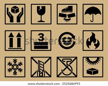A set of care marks, luggage handling instruction marks at the time of delivery