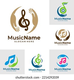 Vector con logotipo musical de Set of Care. plantilla de diseño del logotipo de Music Care