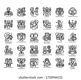 Set of career advancement thin line and pixel perfect icons for any web and app project. 