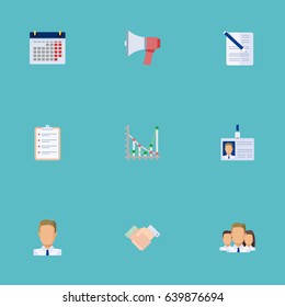 Set Of Career Flat Symbols Also Includes Unity, List, Advertisement Objects.