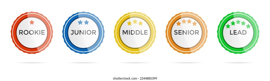 Set of career level medal badges. Skill level formation