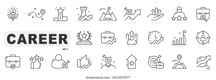 Set of career related line icons. Business, success, arrow, goal etc. Editable stroke