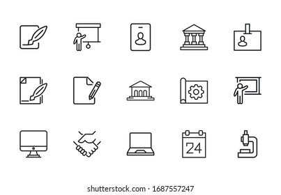 Conjunto de iconos de línea vectorial relacionados con la carrera. Paquete de símbolos lineales Premium. Ilustración vectorial aislada en un fondo blanco. Símbolos web para sitios web y aplicaciones móviles. Diseño moderno. 