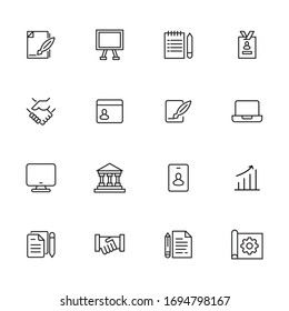 Set von Vektorillustration-Symbolen mit Laufbahnbezug. Premium-Paket mit linearen Symbolen. Vektorillustration einzeln auf weißem Hintergrund. Web-Symbole für Webseiten und mobile App. Trendloses Design. 