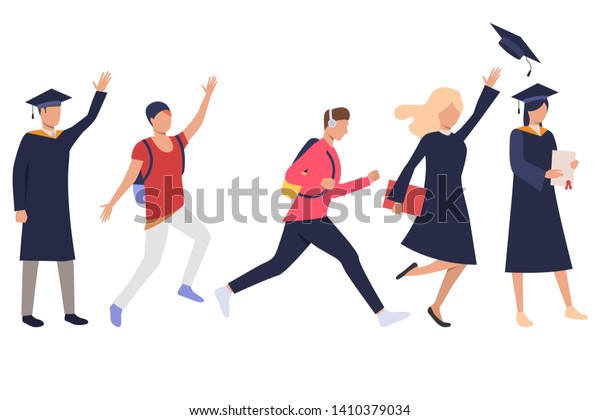 Conjunto De Estudiantes Graduados Despreocupados Grupo De Personas Con 