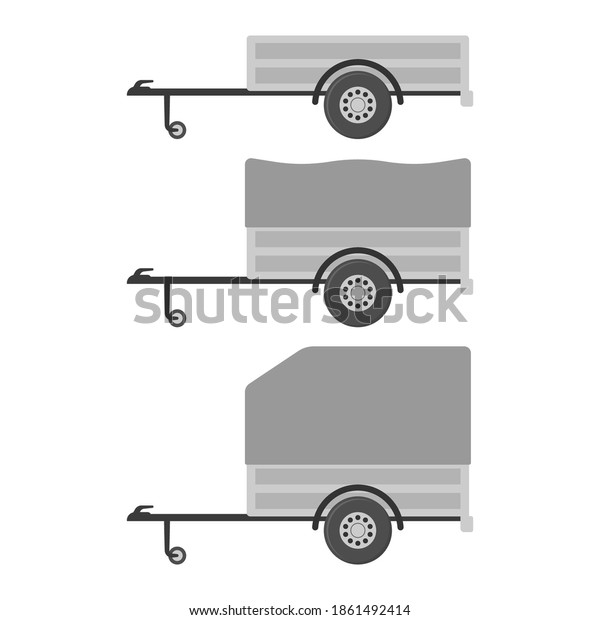 Set of cargo car trailers icons.\
Colored silhouette. Side view. Vector flat graphic illustration.\
The isolated object on a white background.\
Isolate.