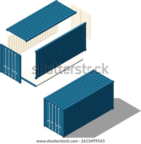 A set of cargo container isolated white background vector illustration