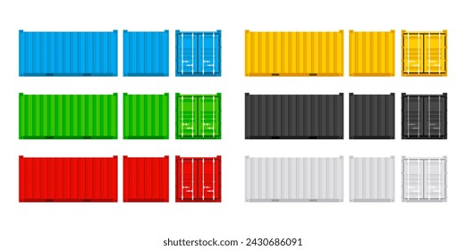Set cargo containers. Freight Shipping, delivery and transportation. Vector illustration