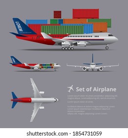 Set of Cargo Ship Airplane Isolated Vector Illustration 