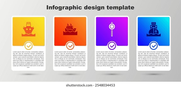 Fije el barco de carga, crucero, señal de tráfico de carretera y . Plantilla de infografía de negocios. Vector