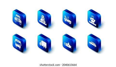 Set Cargo ship, Tow truck, Hatchback car, Submarine, Delivery cargo, Bus and  icon. Vector