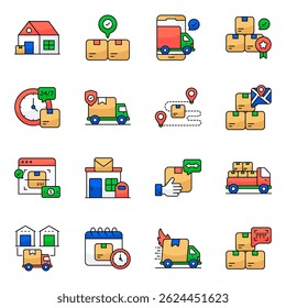 Set of Cargo and Shipment Flat Icons