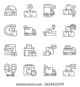 Set of Cargo and Shipment line Icons