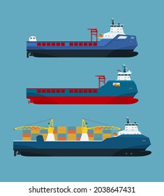 Set of cargo  ships. Vector illustration.