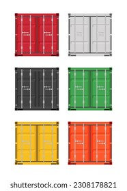 Conjunto de puertas de contenedores de almacenamiento de carga. Contenedor de metal para transporte. Exportar e importar. Ilustración vectorial en estilo plano. Aislado sobre fondo blanco.