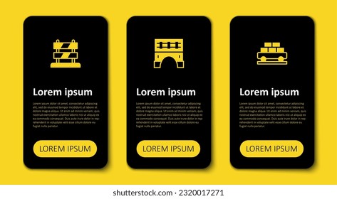 Poner el vagón de tren de carga, el puente para y el final de las vías del tren. Plantilla de infografía empresarial. Vector