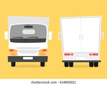 Set of cargo truck. Cartoon vector illustration. Moving van