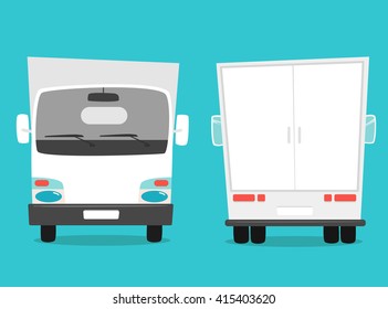 Set of cargo truck. Cartoon vector illustration. Moving van