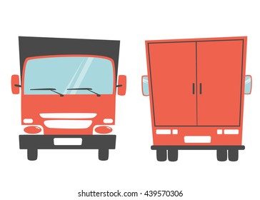 Set of cargo truck. Cartoon vector illustration. Moving van. Isolated on yellow background. Delivery.