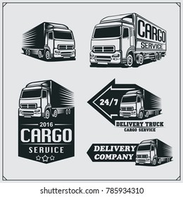 Set of cargo truck and delivery vehicle.