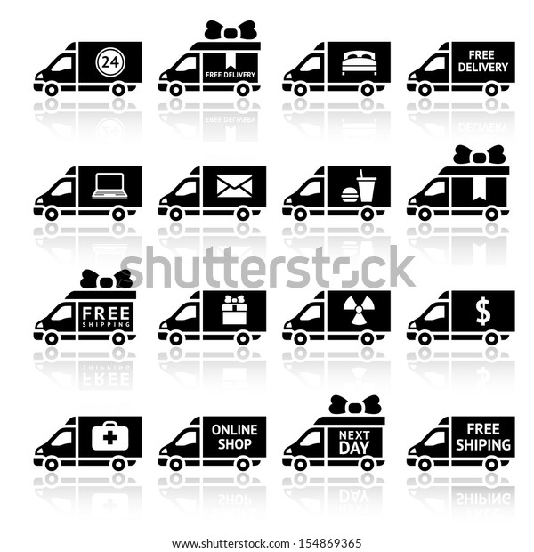 Set of Cargo trucks black\
icons
