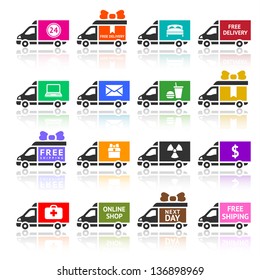 Set of Cargo trucks colored icons, vector illustration