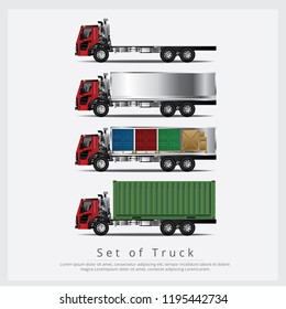 Set of Cargo Trucks Transportation with Container isolated Vector Illustration