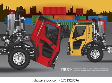 Set of Cargo Trucks Transportation with Container isolated Vector Illustration