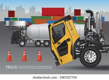 Set of Cargo Trucks Transportation with Container isolated Vector Illustration
