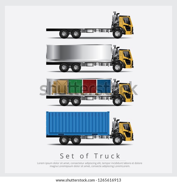 Set of Cargo Trucks Transportation with\
Container isolated Vector\
Illustration