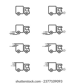 Set of cargo vans in outline vector on a white background.