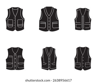 set of cargo vest sketch icon silhouette vector illustration