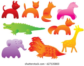 Set of caricature animals. vector