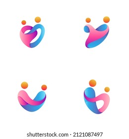 a set of caring people logo templates combination with abstract heart shape