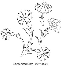 Set of carnation ornaments in traditional Ottoman Iznik style