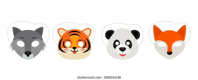 set of carnival animal masks for kids. concept of childrens parties and birthday. vector illustration isolated on white background