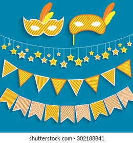 Set of carnival bunting and masks, Vector EPS 10.