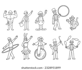 Set of carnival character hand-drawn outline sketch illustration	