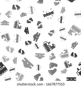 Set Carnival garland with flags, Baby footprints, Toy train and Baby absorbent diaper on seamless pattern. Vector