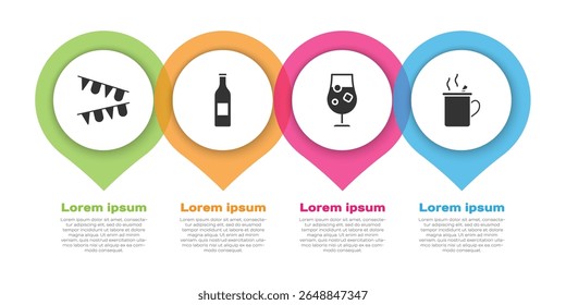 Set Carnival garland with flags, Beer bottle, Cocktail and alcohol drink and Mulled wine. Business infographic template. Vector