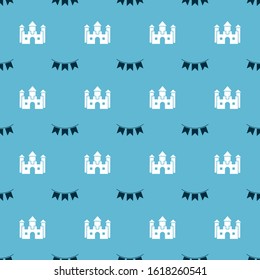 Set Carnival garland with flags and Castle on seamless pattern. Vector
